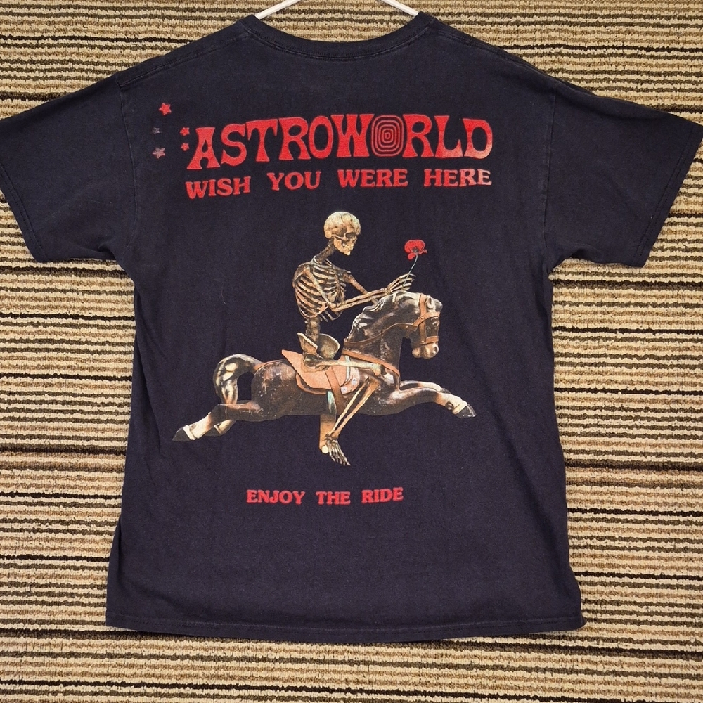 ASTROWORLD Laflame Travis Scott Wish You Were Here Black Cotton Large Mens Shirt